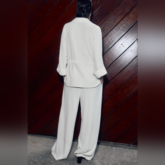 ZARA 2 PIECES SET GATHERED KIMONO SHIRT AND CREPE WIDE LEG PANTS SIZE XS/S - Picture 9 of 15